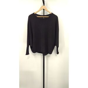 Quince Women Mongolian Cashmere Batwing Sweater Black Sleeved Top S/M